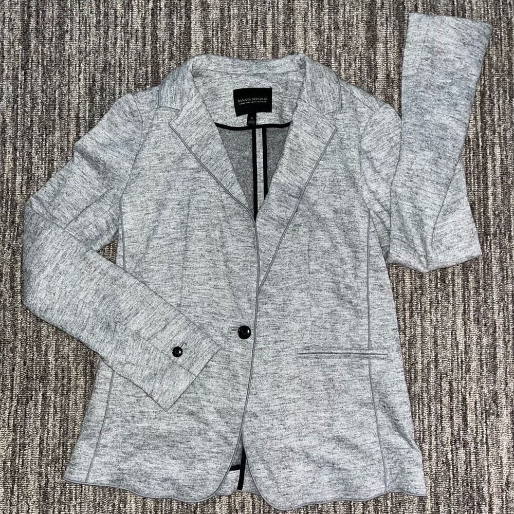 Banana Republic Long and Lean Womens Blazer Sz 6 Gray Heather Wool Blend EUC